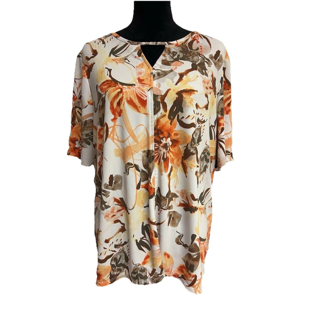 Chicos EasyWear Size 3 Womens XL Top Floral Keyhole Neckline Tropical